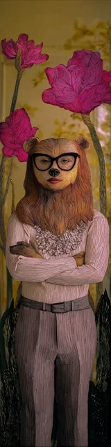 Free bear bookmarks for adults featuring a human-like bear wearing an outfit